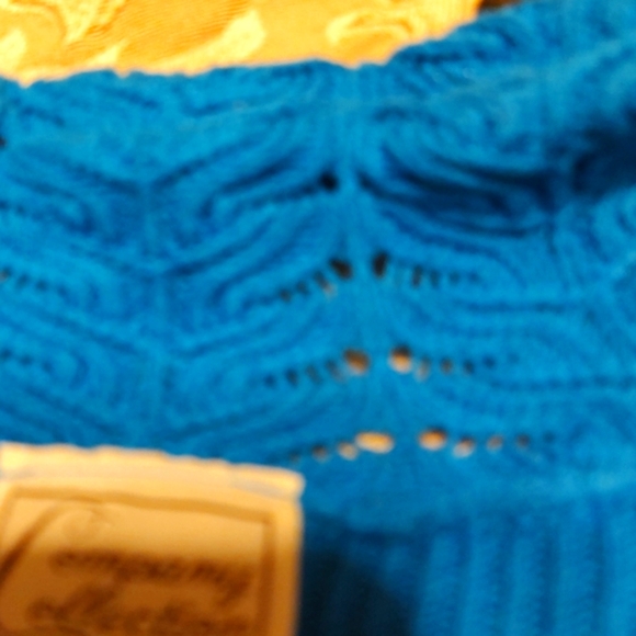 🐦Glorious Vtg 80's Rich Turquoise Crochet Woven Bell Sleeve Cardigan Sweater -S - Picture 2 of 16